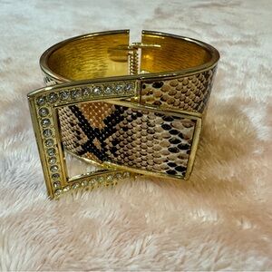 Gold Snakeskin Hinged Bangle Bracelet
